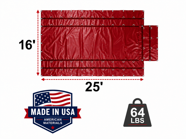 16' x 25' Vinyl Tarp with Flap for Flatbed Truck and Trailer - 4' Drop