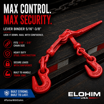 Elohim/Stark 5/16"-3/8" Lever Chain Binder — 5,400 Lbs WLL | Red