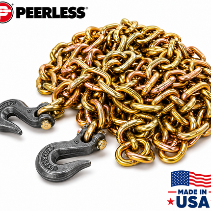 Peerless 5/16" x 20' Grade 70 Transport Chain with Clevis Grab Hooks – Made in USA