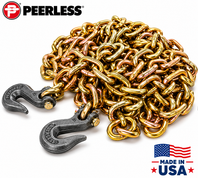 Peerless 5/16" x 20' Grade 70 Transport Chain with Clevis Grab Hooks – Made in USA