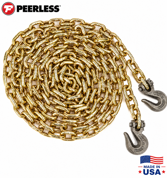 Peerless 1/2" x 20' Grade 70 Transport Chain with Clevis Grab Hook Made in USA
