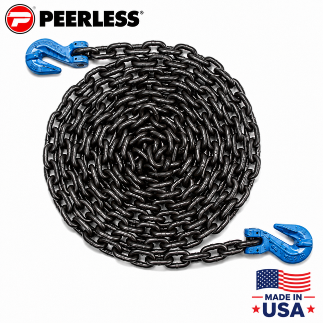 Peerless 1/2" x 20' G100 High Grade Transportation Chain w/ Grab Hooks Made In USA