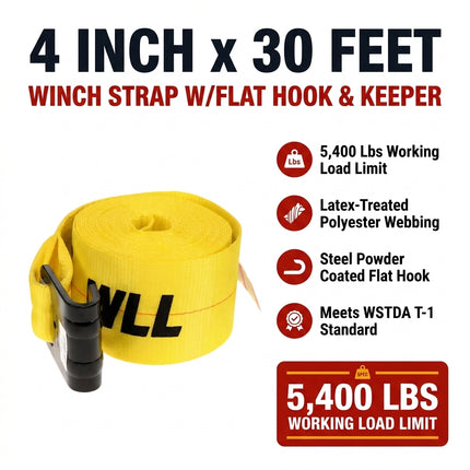 Ancra Cargo 4" x 30' Winch Strap w/Flat Hook 10 Pack — 5,400 Lbs WLL