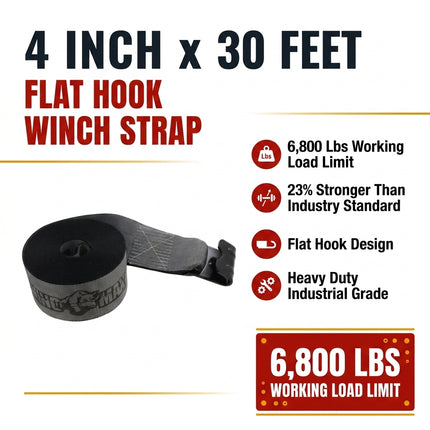 Rhino Max 4" x 30' Flat Hook Winch Strap 10 Pack — 6,800 Lbs WLL | Heavy Duty