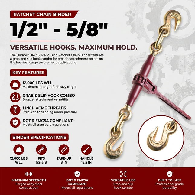 Durabilt DR-2 SLP 1/2"-5/8" Pro-Bind Ratchet Chain Binder — 12,000 Lbs WLL