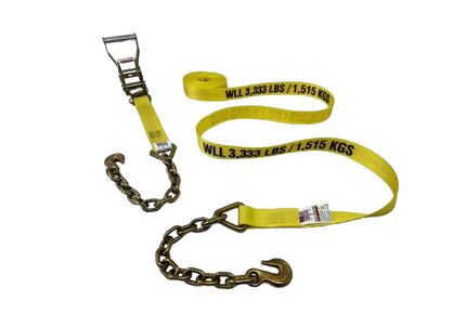 Safer N Secure 2" x 30' Ratchet Strap w/ Chain Ends & Grab Hooks