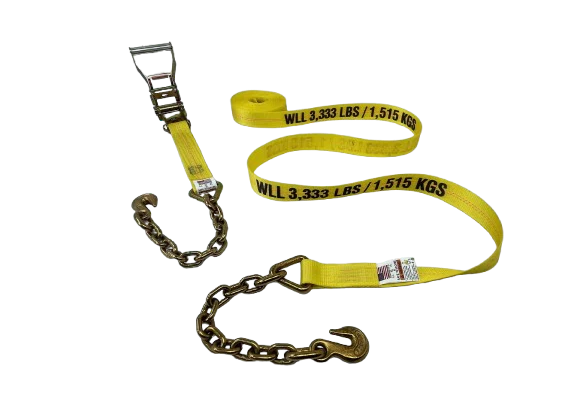 Safer N Secure 2" x 30' Ratchet Strap w/ Chain Ends & Grab Hooks